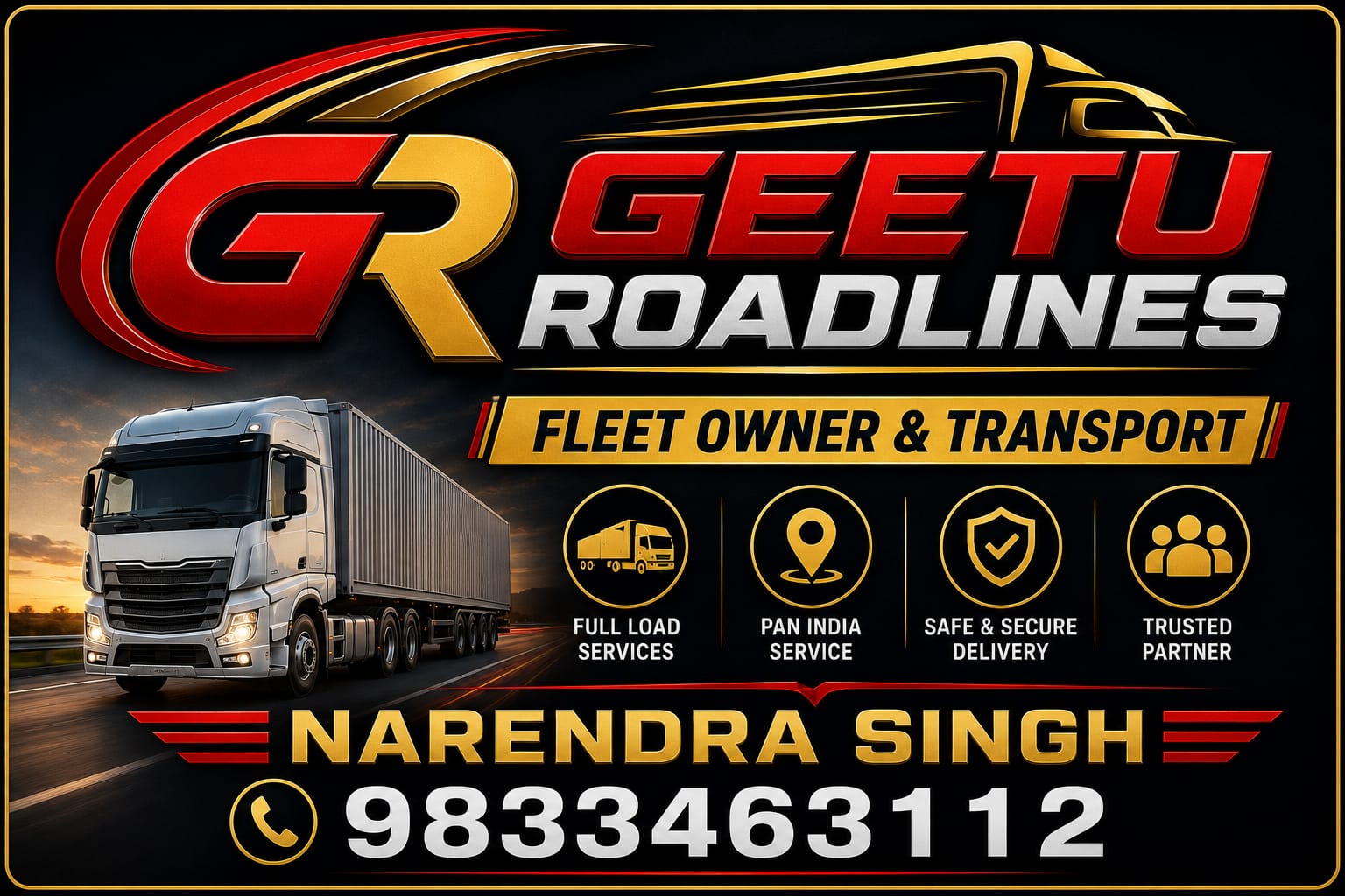 Geetu Roadlines — Fleet Owner & Transport card